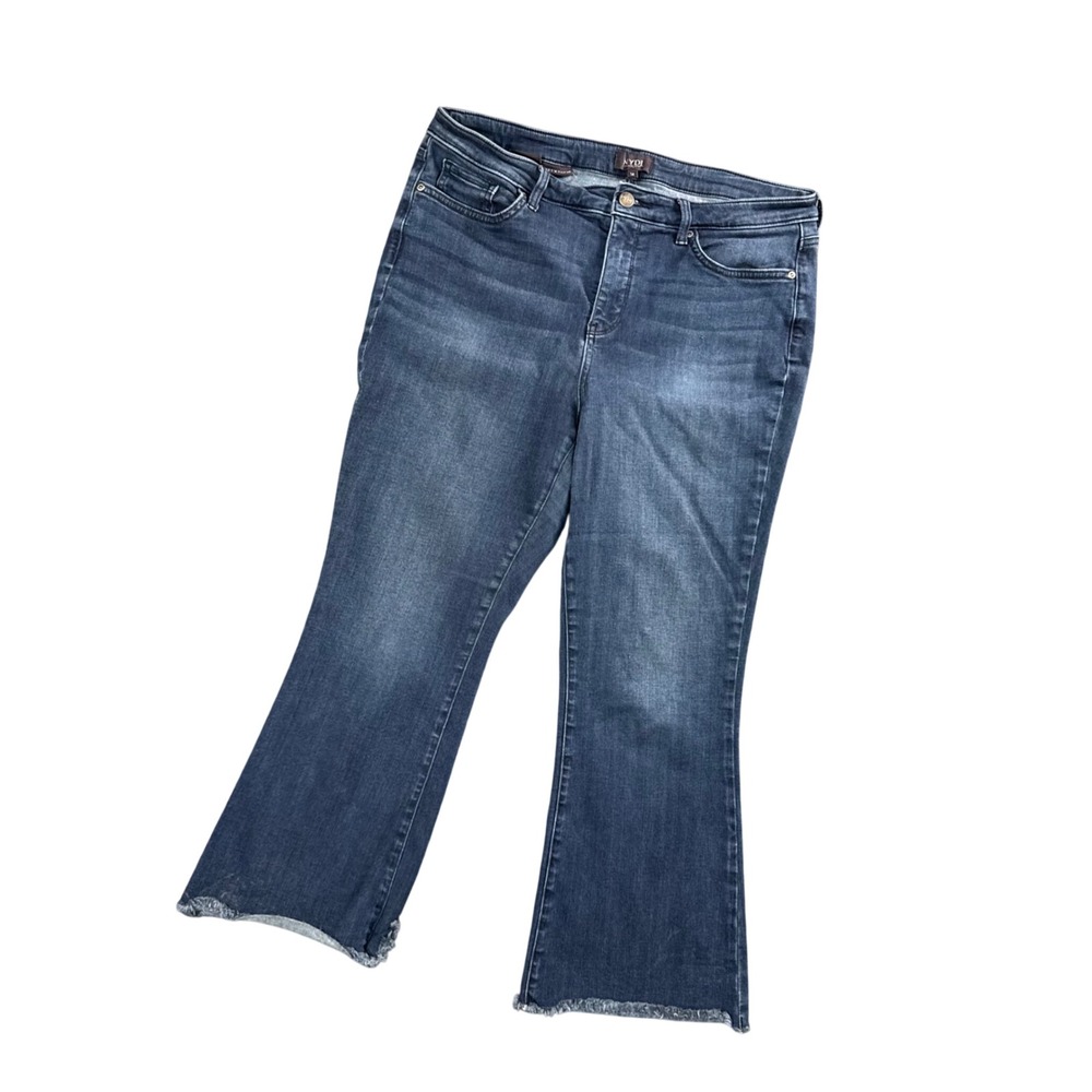 NYDJ Women High Rise Cropped Flare Jean Y2K Frayed Wide Leg 14 Stretch Lift Tuck